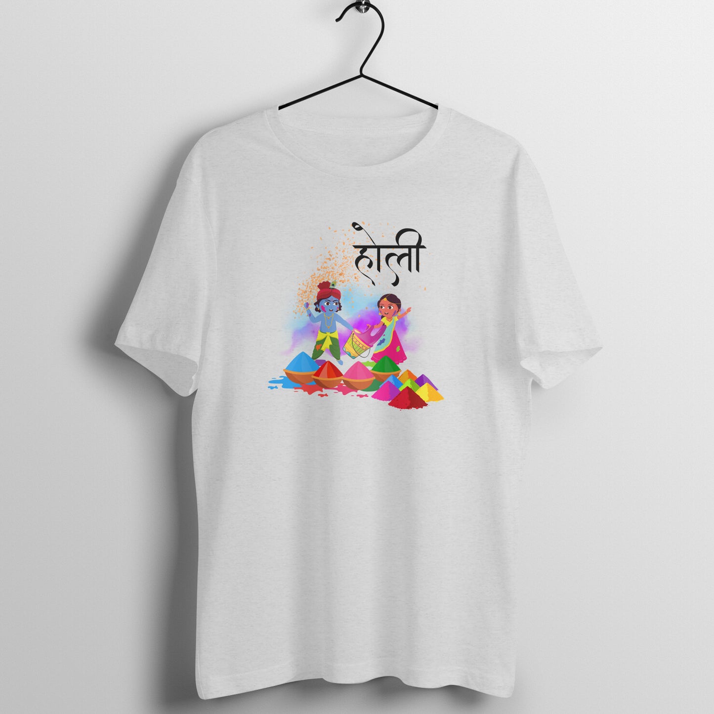 Divine Holi: Men's Round Neck T-Shirt with Radha and Krishna Playing Design