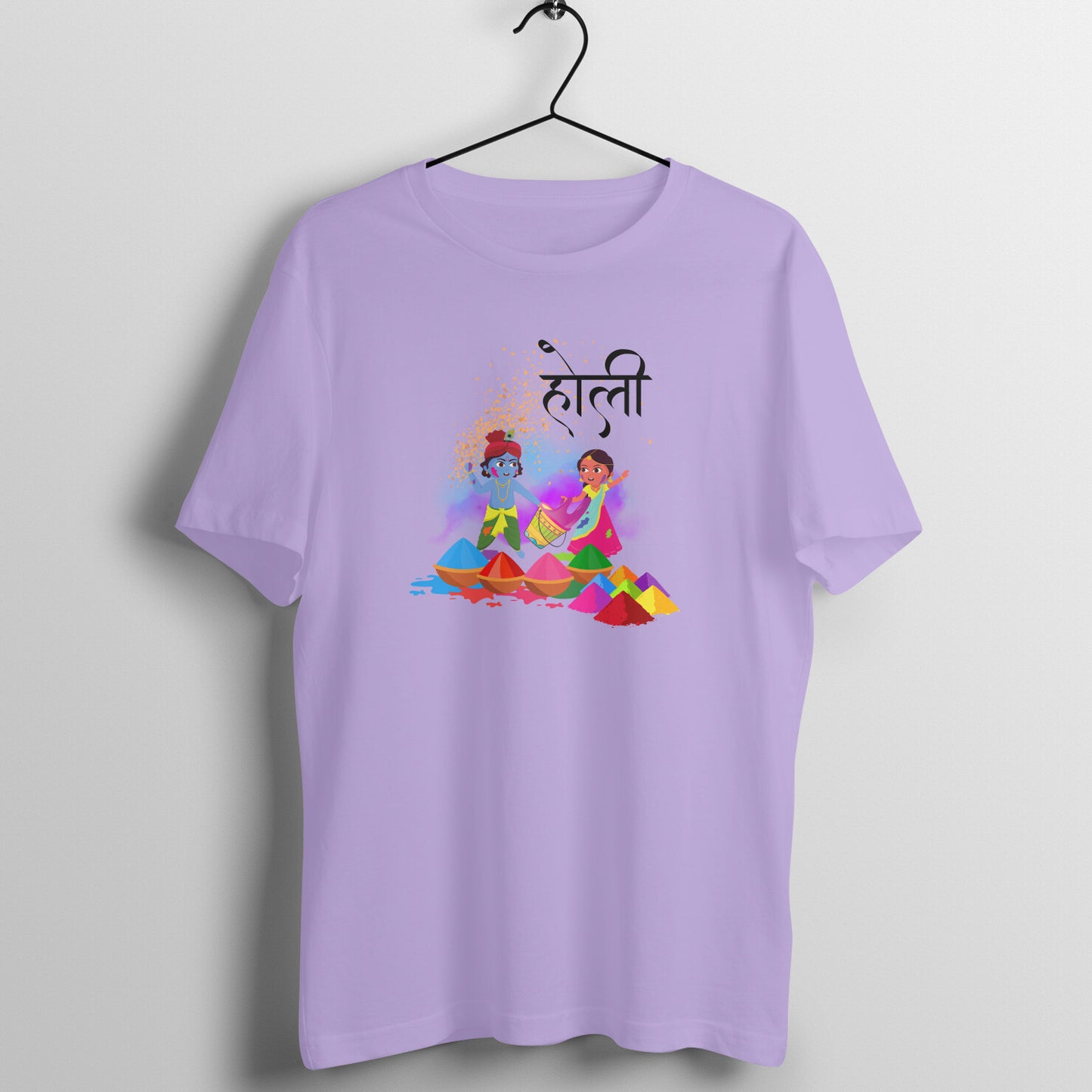 Divine Holi: Men's Round Neck T-Shirt with Radha and Krishna Playing Design