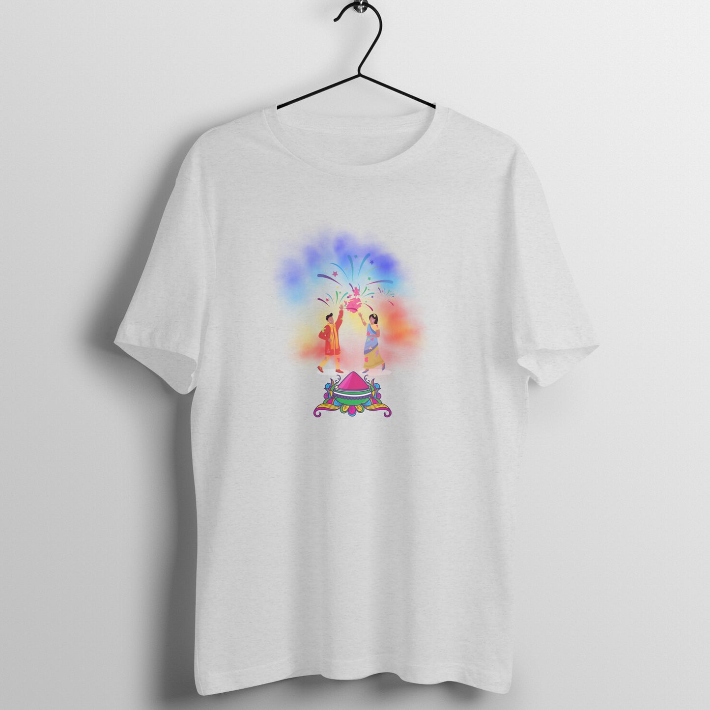 Traditional Holi Festivity: Men's Round Neck T-Shirt with Ethnic Holi Celebration Design