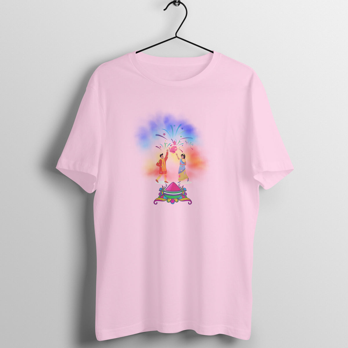 Traditional Holi Festivity: Men's Round Neck T-Shirt with Ethnic Holi Celebration Design