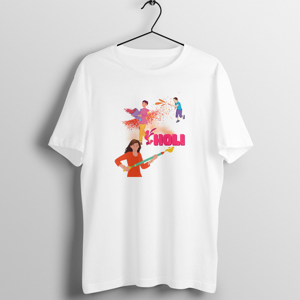 Festive Fun: Men's Round Neck T-Shirt with Playful Holi Color Gun Design