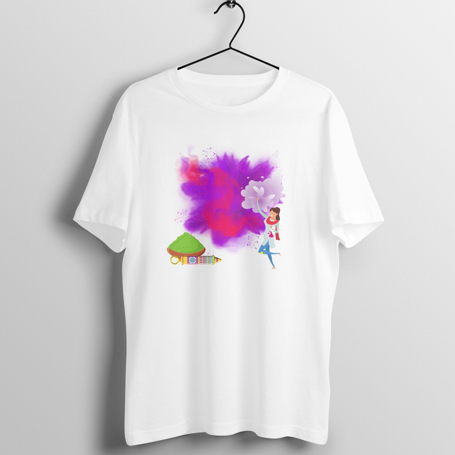 Colorful Festivities: Men's Round Neck T-Shirt with Traditional Holi Girl Design