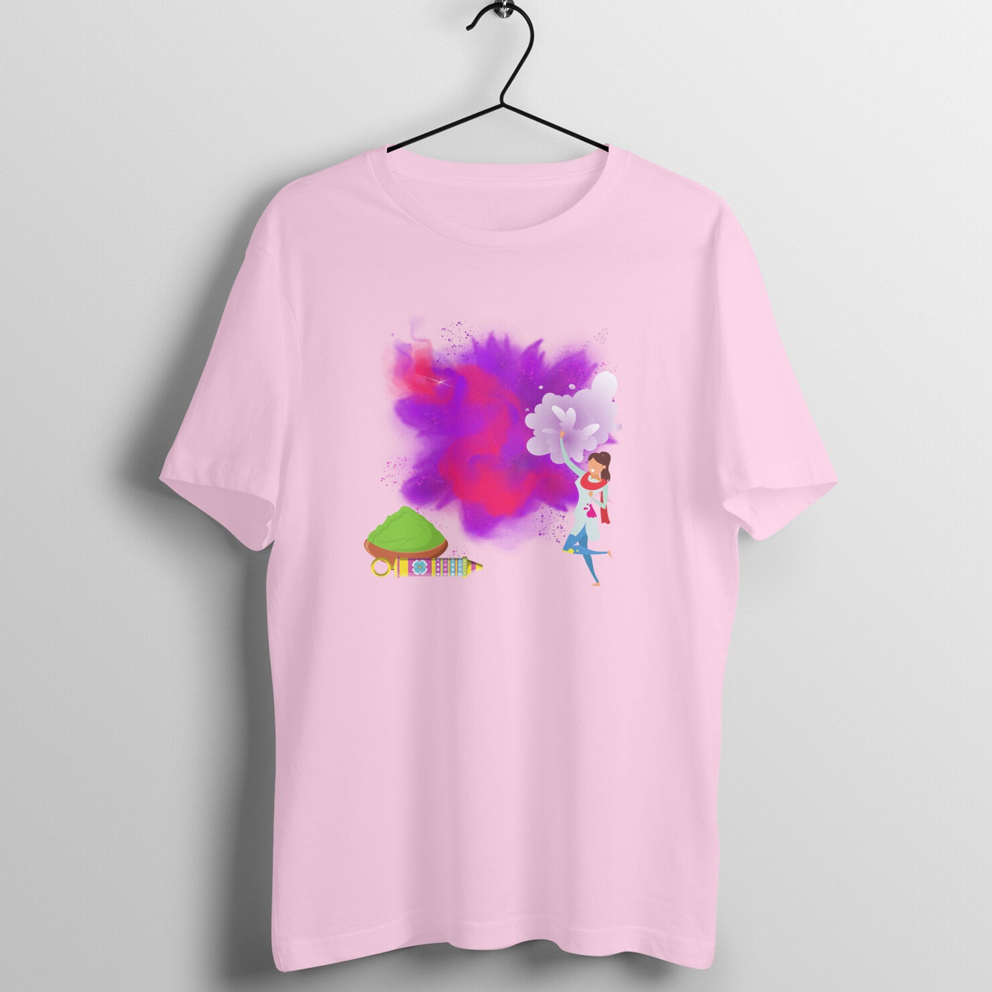 Colorful Festivities: Men's Round Neck T-Shirt with Traditional Holi Girl Design