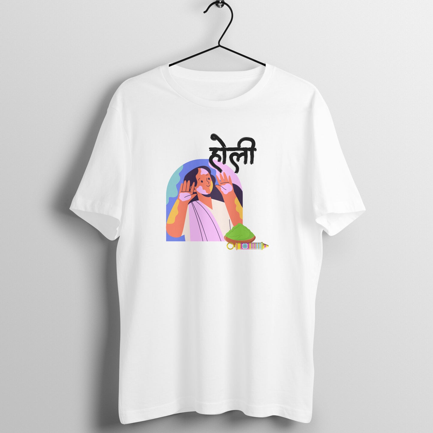 Cultural Celebration: Men's Round Neck T-Shirt with Traditional Holi Festival Girl Design
