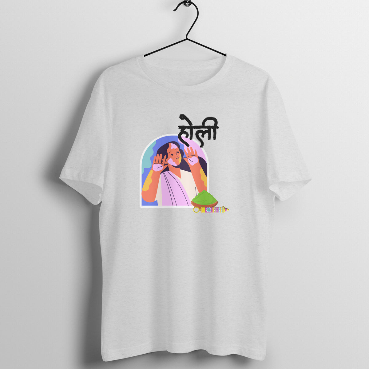 Cultural Celebration: Men's Round Neck T-Shirt with Traditional Holi Festival Girl Design