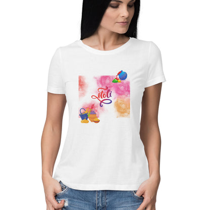 Stylish Celebration: Women's Round Neck T-Shirt with Indian Festival Colors Design