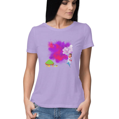 Celebrate Holi in Style: Women's Round Neck T-Shirt with Traditional Holi Girl Design