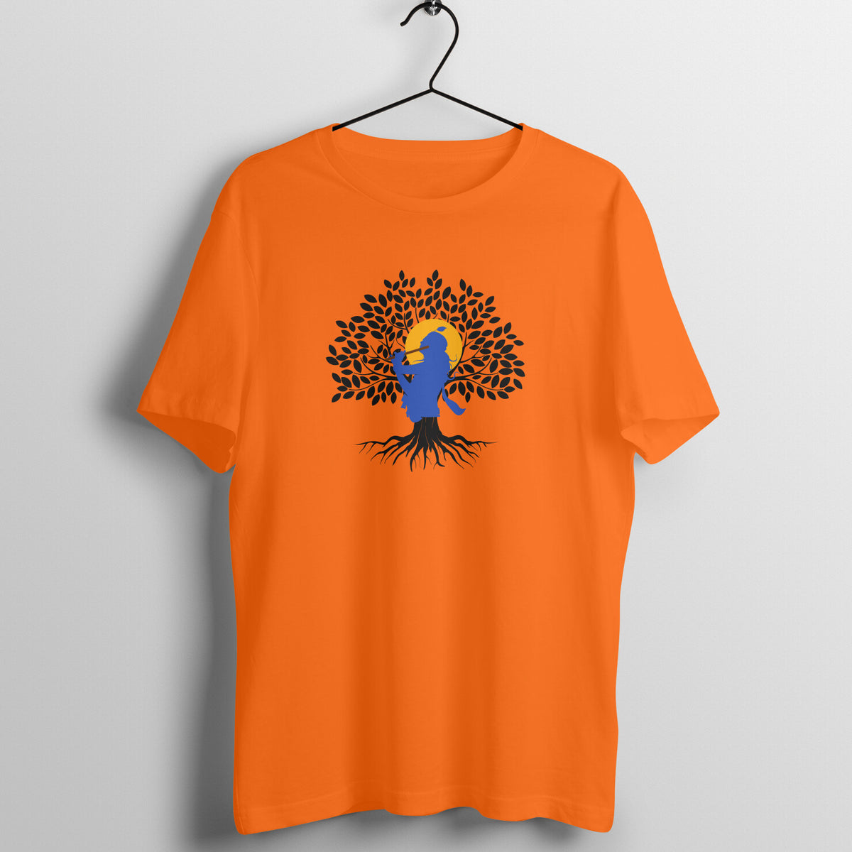 Janmashtami Collection: Men's Round Neck T-Shirt with Shri Krishna Tree of Life Design