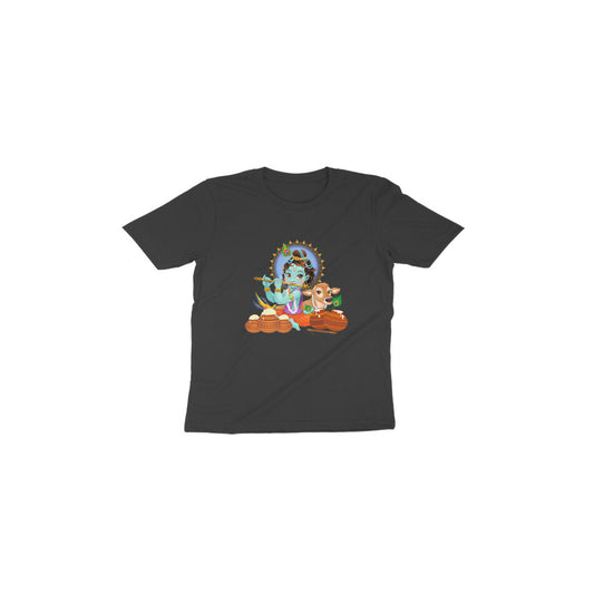 Janmashtami Collection: Toddler's Round Neck T-Shirt with Baby Shri Krishna Playing Flute Design
