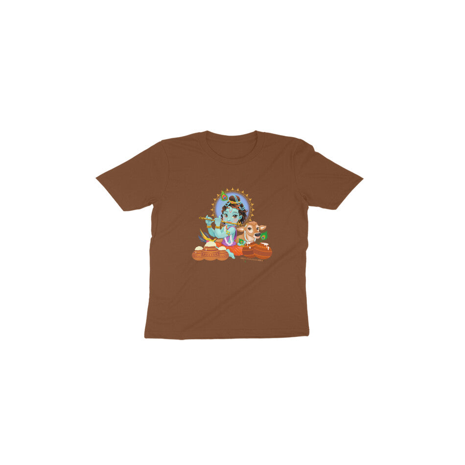 Janmashtami Collection: Toddler's Round Neck T-Shirt with Baby Shri Krishna Playing Flute Design