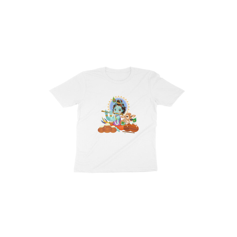Janmashtami Collection: Toddler's Round Neck T-Shirt with Baby Shri Krishna Playing Flute Design