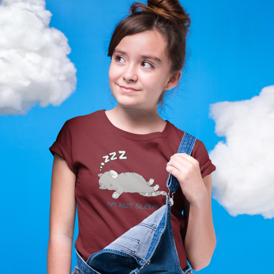 Dreamy Cat Nap: Kid's Round Neck T-Shirt - Playful Design