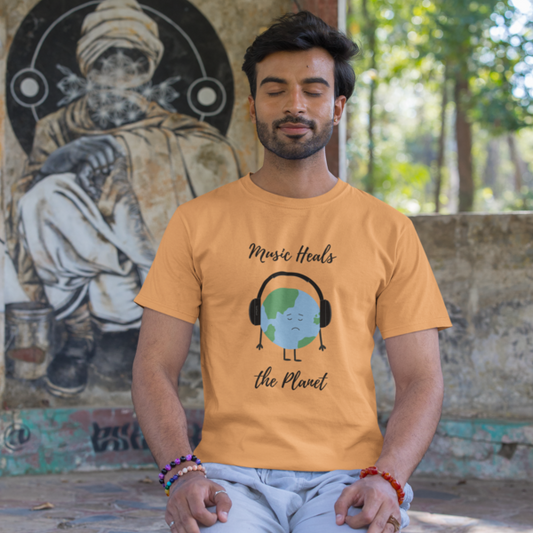 Healing Beats Tee: Men's Round Neck T-Shirt - Music Uniting Earth