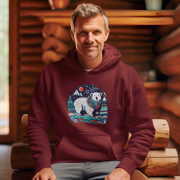 Arctic Serenity Unisex Printed Hoodie - Polar Bear Moonlight Bliss