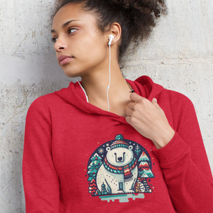 Chic Polar Bliss: Women's Christmas Polar Bear Printed Crop Hoody