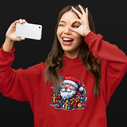 Santa's Surprise: Women's Christmas Crop Hoody with Gift Design