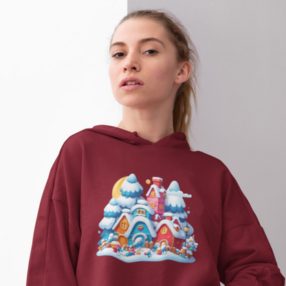 Snowy Smurf Haven: Women's Printed Crop Hoody