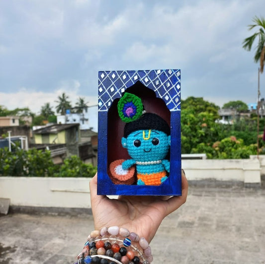 Laddu Gopal Amigurumi in Jharokha: Handmade Crochet Krishna Idol for Gifting & Decor