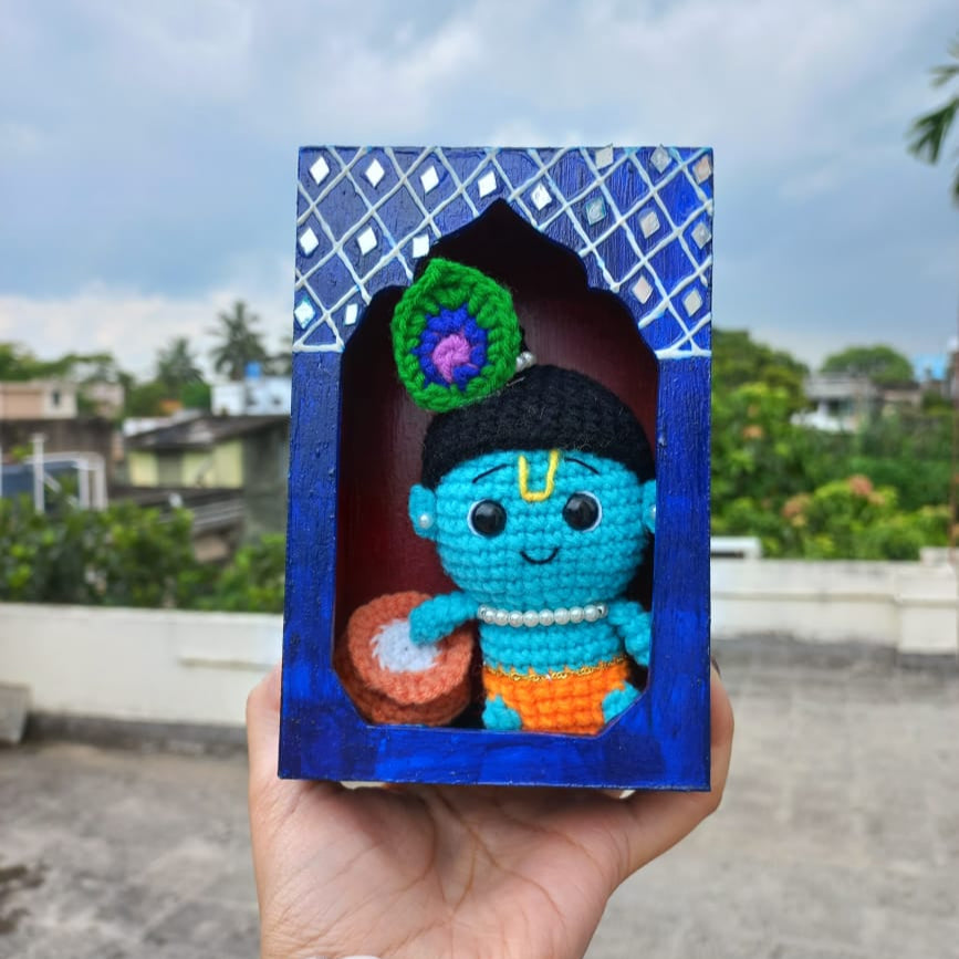 Laddu Gopal Amigurumi in Jharokha: Handmade Crochet Krishna Idol for Gifting & Decor
