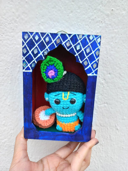 Laddu Gopal Amigurumi in Jharokha: Handmade Crochet Krishna Idol for Gifting & Decor