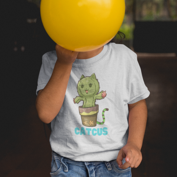 Catcus Cuteness: Toddler's Round Neck T-Shirt with Cactus Cat Design