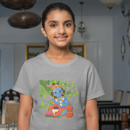 Janmashtami Collection: Kid's Round Neck T-Shirt with Adorable Baby Shri Krishna Design