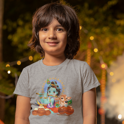 Janmashtami Collection: Toddler's Round Neck T-Shirt with Baby Shri Krishna Playing Flute Design