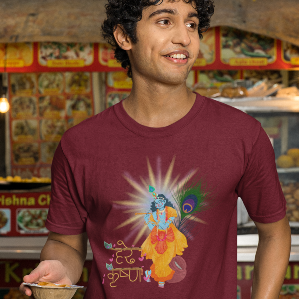 Divine Janmashtami Collection: Men's Round Neck T-Shirt with Shri Krishna Design