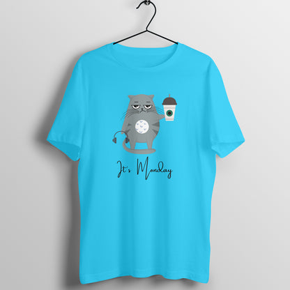 Monday Caffeine Cat Tee: Men's Round Neck T-Shirt - Kickstart Your Week in Style