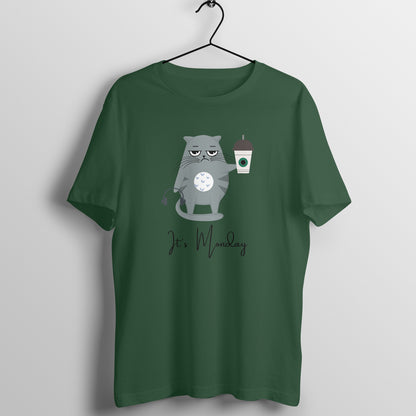 Monday Caffeine Cat Tee: Men's Round Neck T-Shirt - Kickstart Your Week in Style