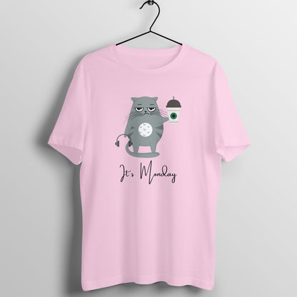 Monday Caffeine Cat Tee: Men's Round Neck T-Shirt - Kickstart Your Week in Style