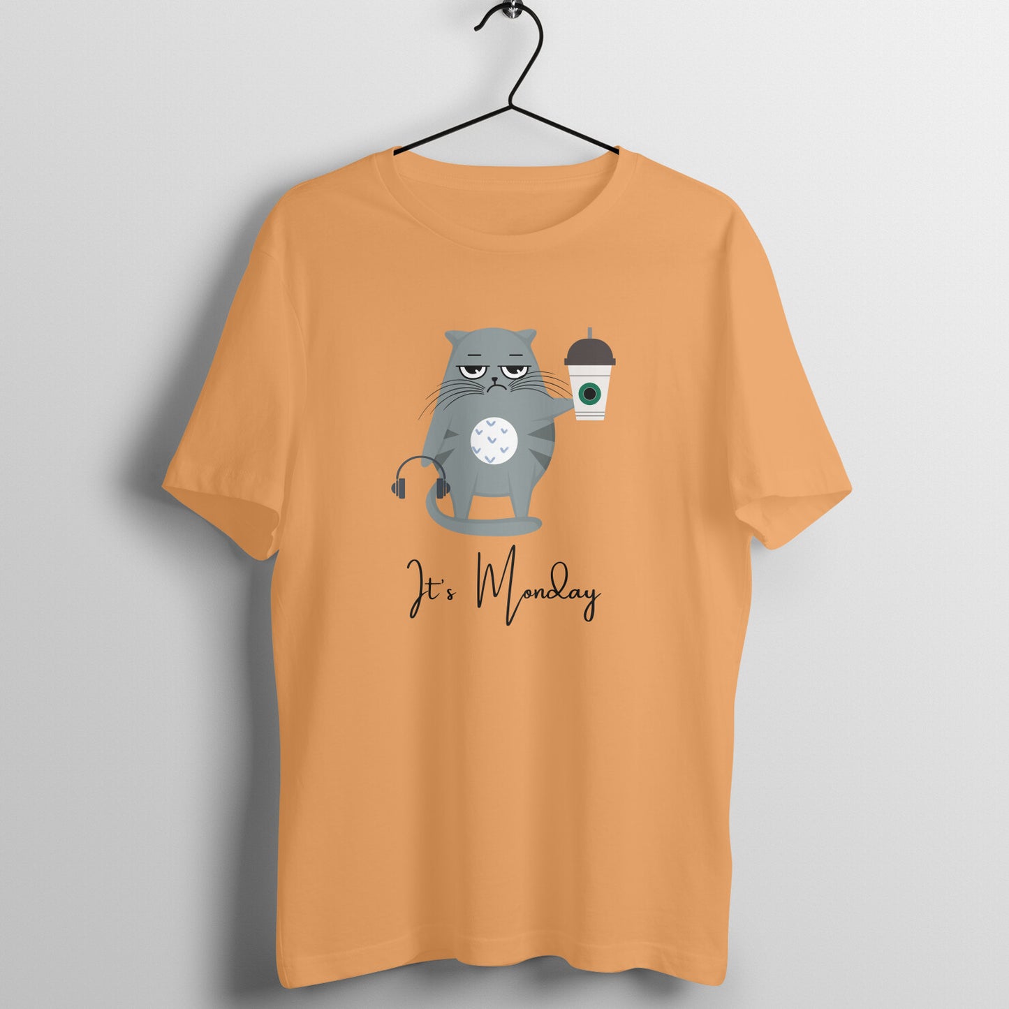 Monday Caffeine Cat Tee: Men's Round Neck T-Shirt - Kickstart Your Week in Style