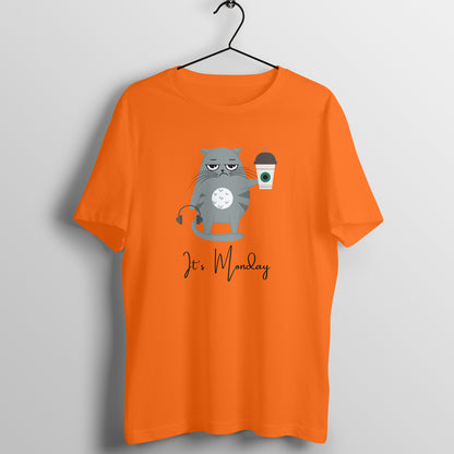 Monday Caffeine Cat Tee: Men's Round Neck T-Shirt - Kickstart Your Week in Style