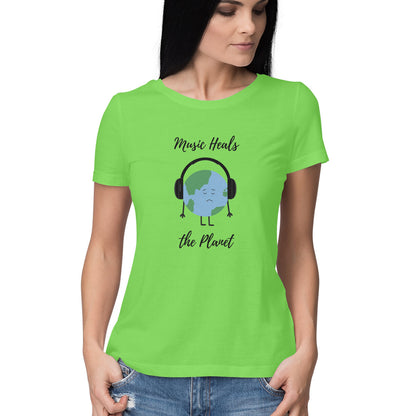 Music Heals the Planet: Earth Listening to Music Women's T-Shirt