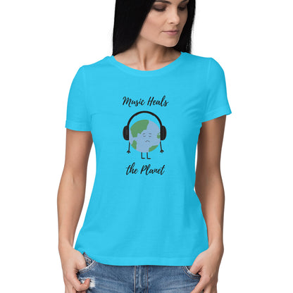 Music Heals the Planet: Earth Listening to Music Women's T-Shirt