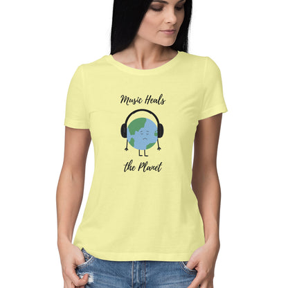 Music Heals the Planet: Earth Listening to Music Women's T-Shirt