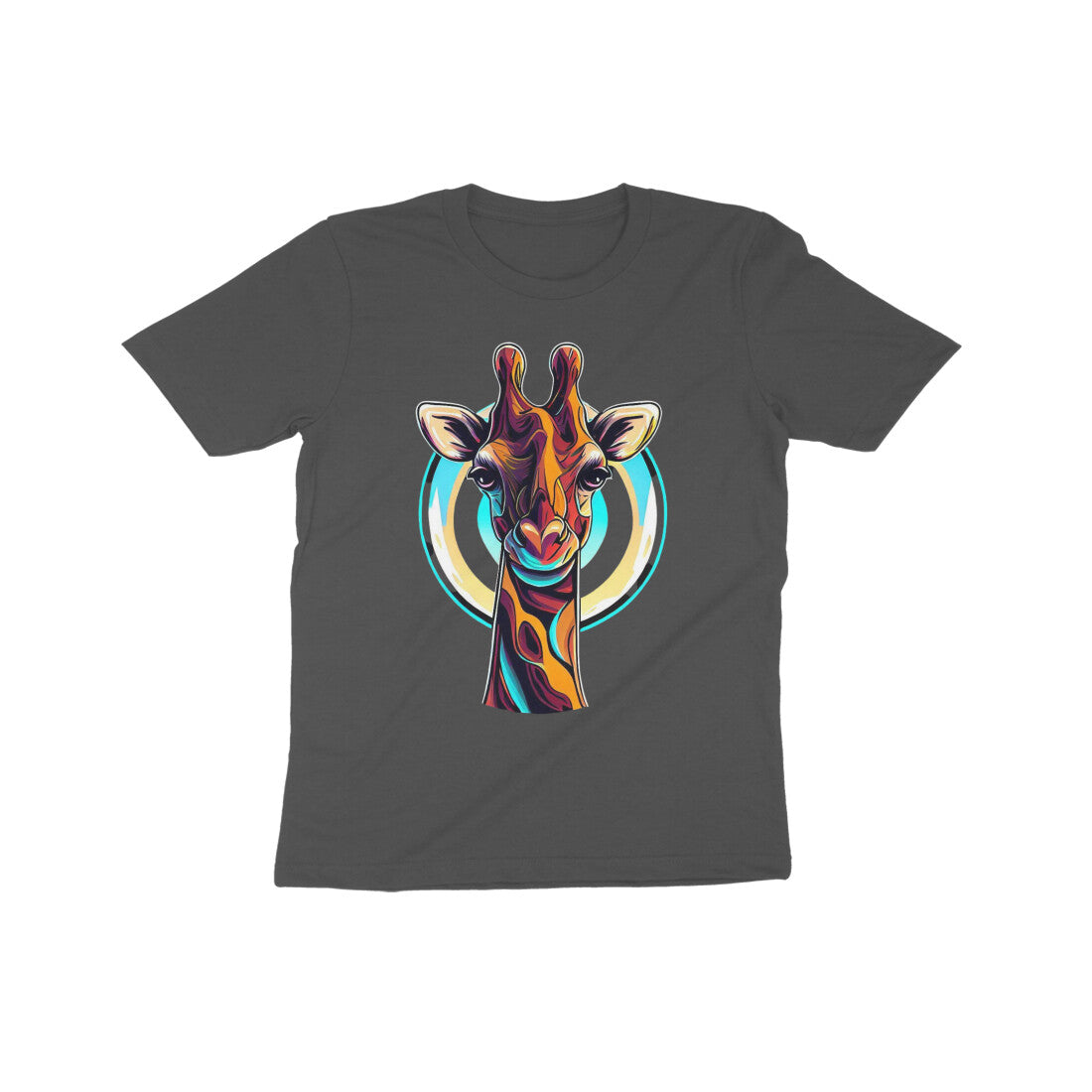 Playful Giraffe Adventure: Kid's Round Neck T-Shirt - Vibrant Design