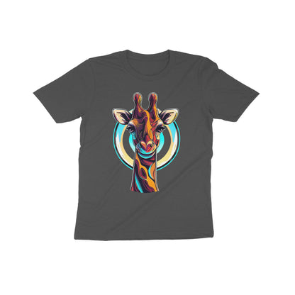 Playful Giraffe Adventure: Kid's Round Neck T-Shirt - Vibrant Design