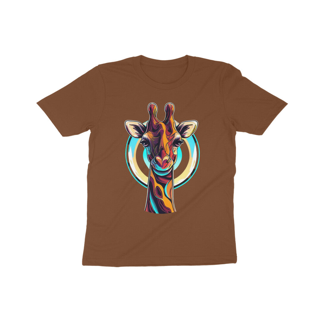Playful Giraffe Adventure: Kid's Round Neck T-Shirt - Vibrant Design