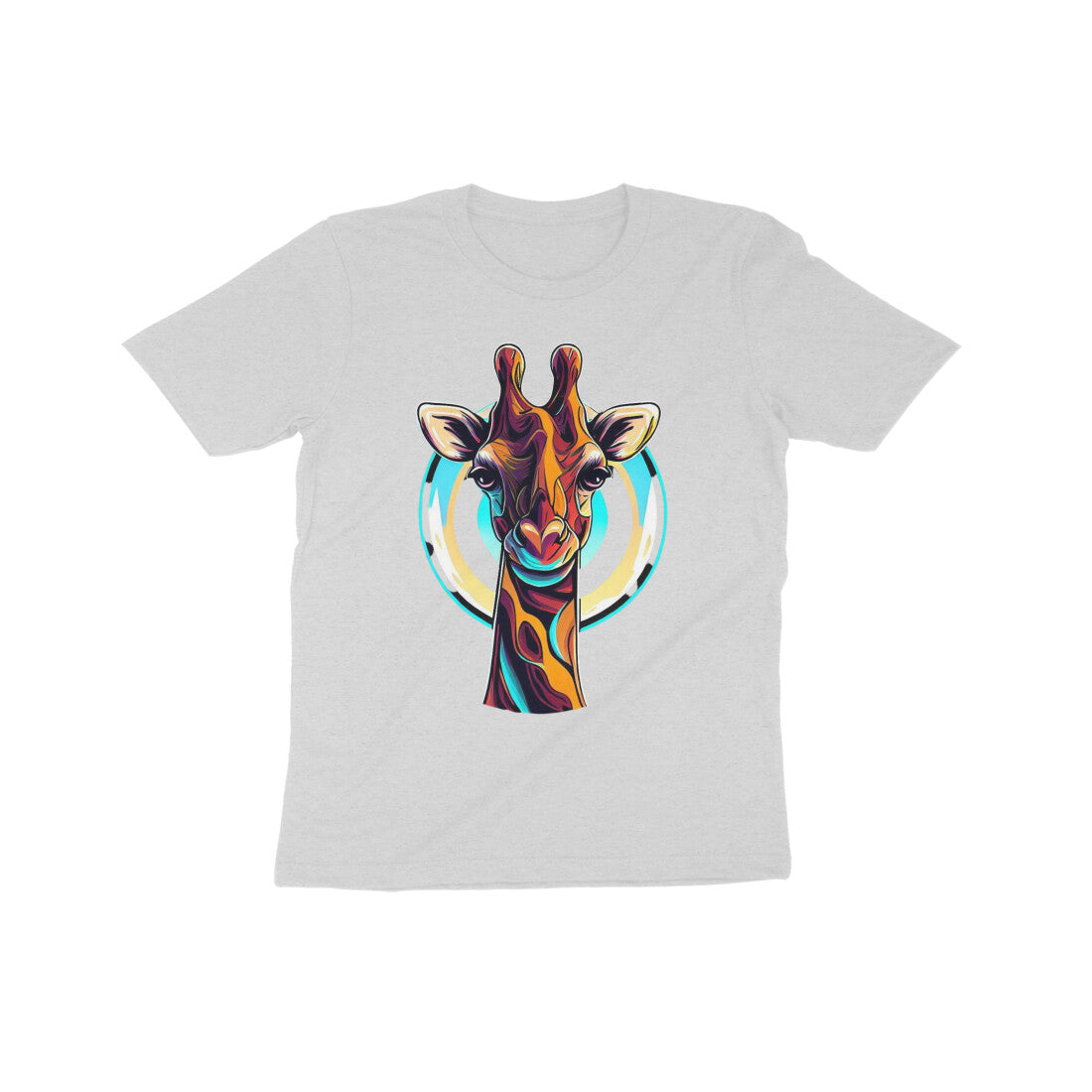 Playful Giraffe Adventure: Kid's Round Neck T-Shirt - Vibrant Design