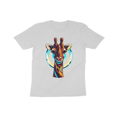 Playful Giraffe Adventure: Kid's Round Neck T-Shirt - Vibrant Design