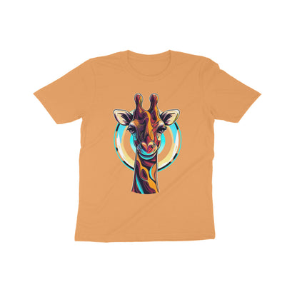 Playful Giraffe Adventure: Kid's Round Neck T-Shirt - Vibrant Design