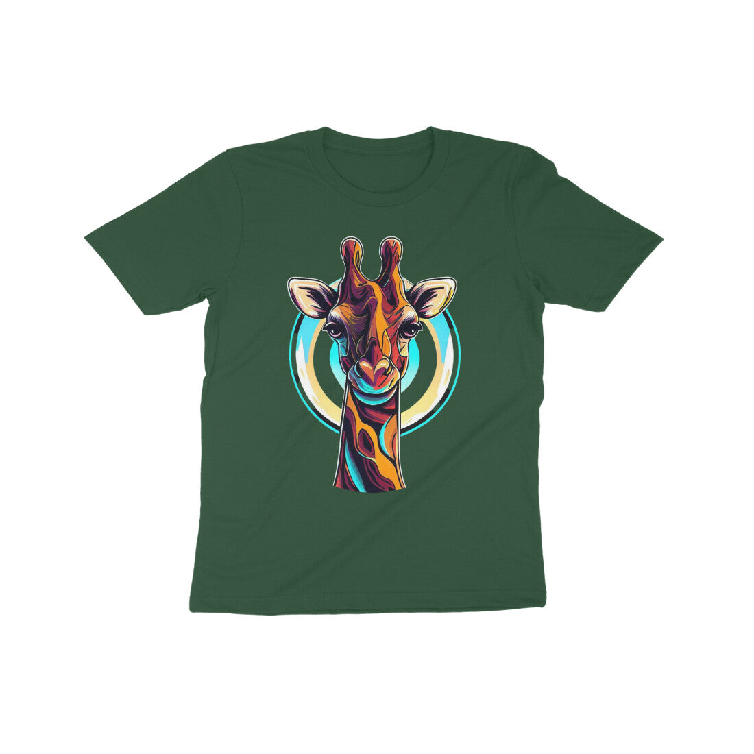 Playful Giraffe Adventure: Kid's Round Neck T-Shirt - Vibrant Design