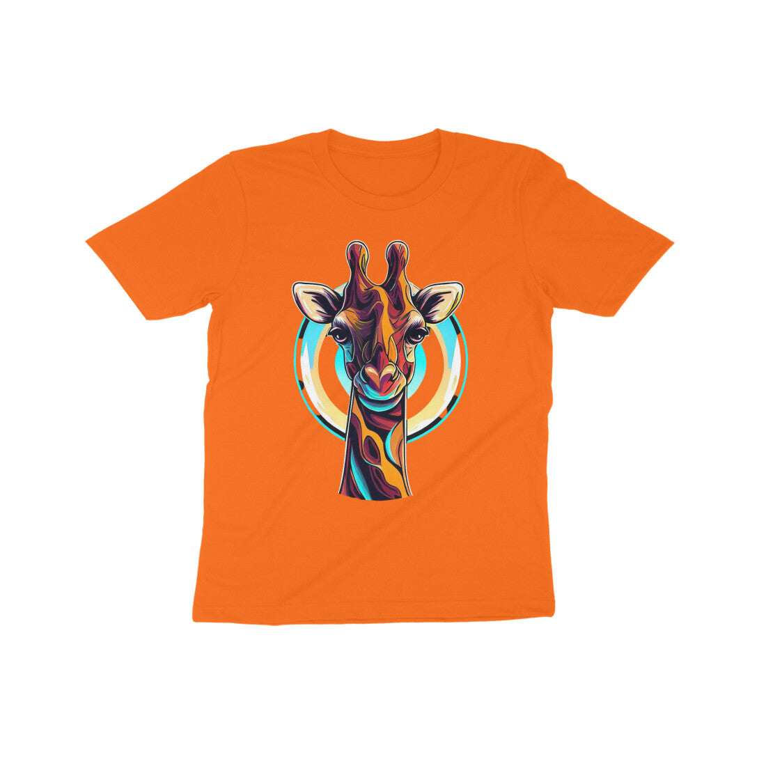 Playful Giraffe Adventure: Kid's Round Neck T-Shirt - Vibrant Design