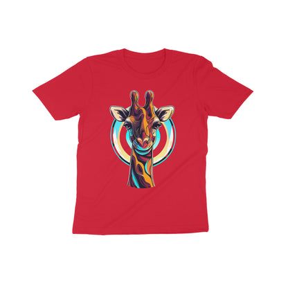 Playful Giraffe Adventure: Kid's Round Neck T-Shirt - Vibrant Design