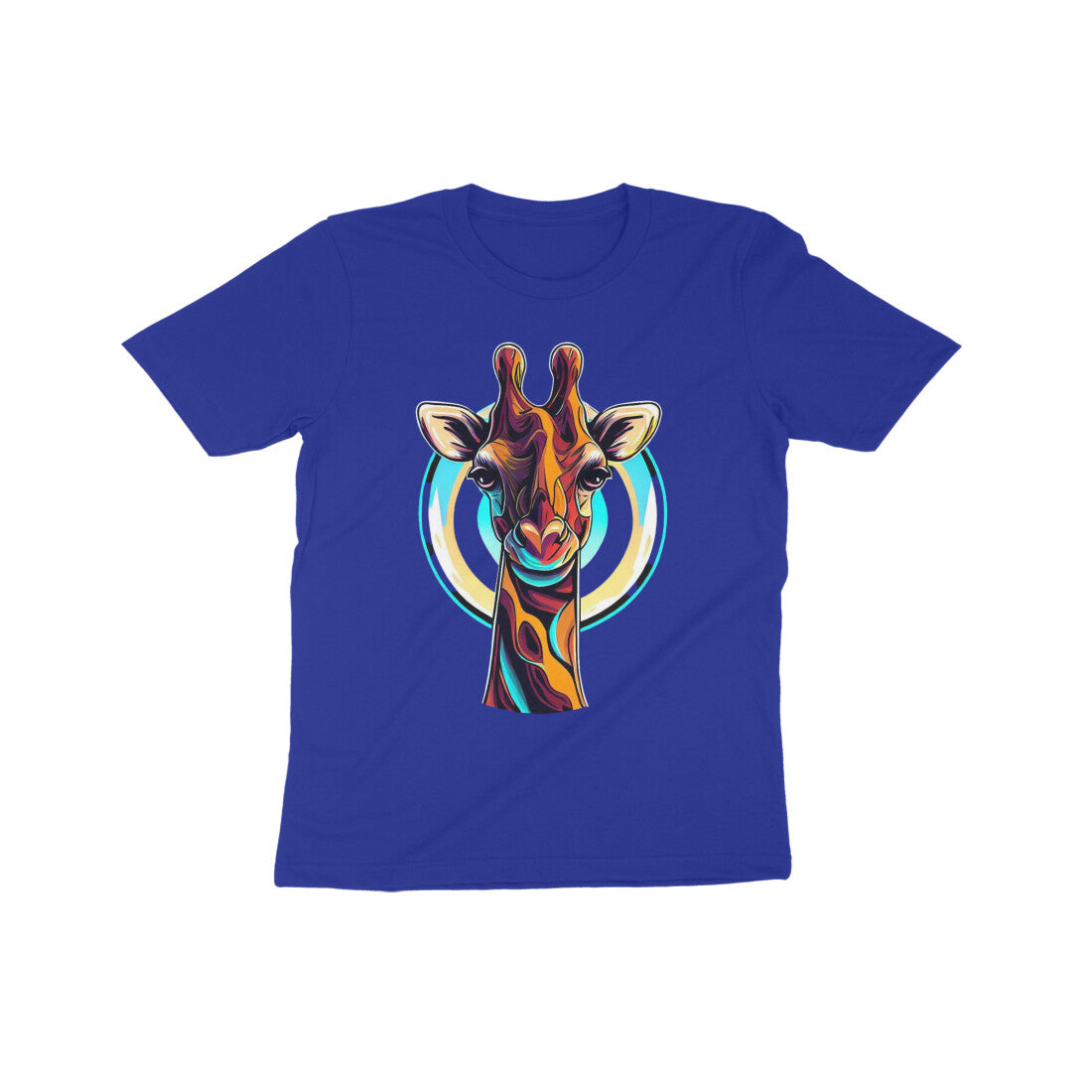 Playful Giraffe Adventure: Kid's Round Neck T-Shirt - Vibrant Design