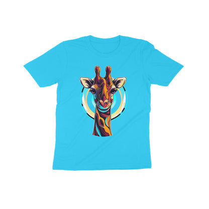 Playful Giraffe Adventure: Kid's Round Neck T-Shirt - Vibrant Design