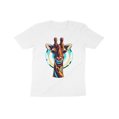 Playful Giraffe Adventure: Kid's Round Neck T-Shirt - Vibrant Design