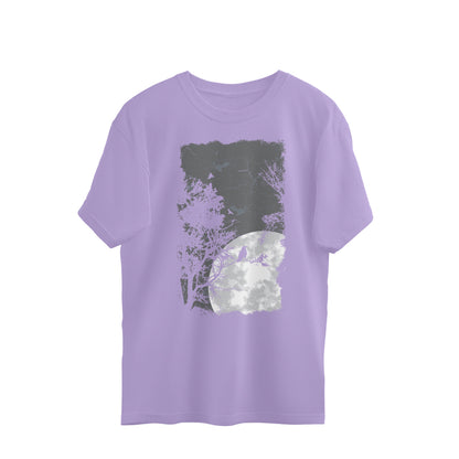 Mystical Night: Oversized Round Neck T-Shirt with Lone Crow Design