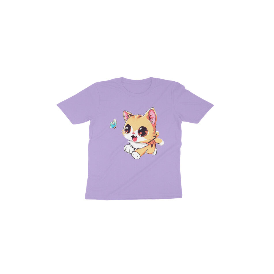 Adorable Cat Chasing Butterfly: Toddler's Round Neck T-Shirt